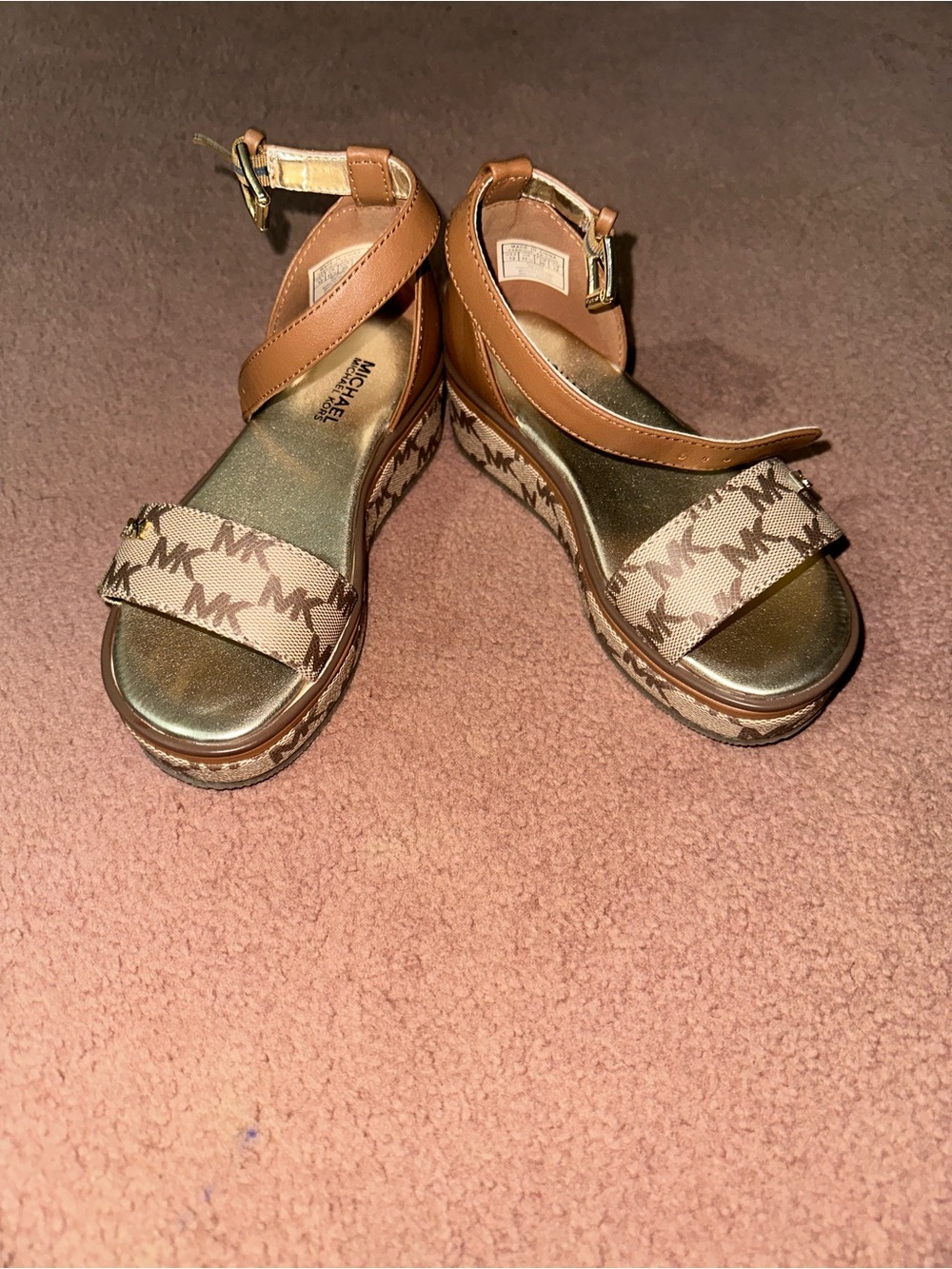 Kids Michael Kors Brown Logo Platform Wedges